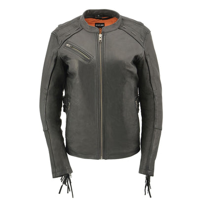 Milwaukee Leather MLL2565 Women's Black Fringed Lightweight Leather Racer Motorcycle Jacket