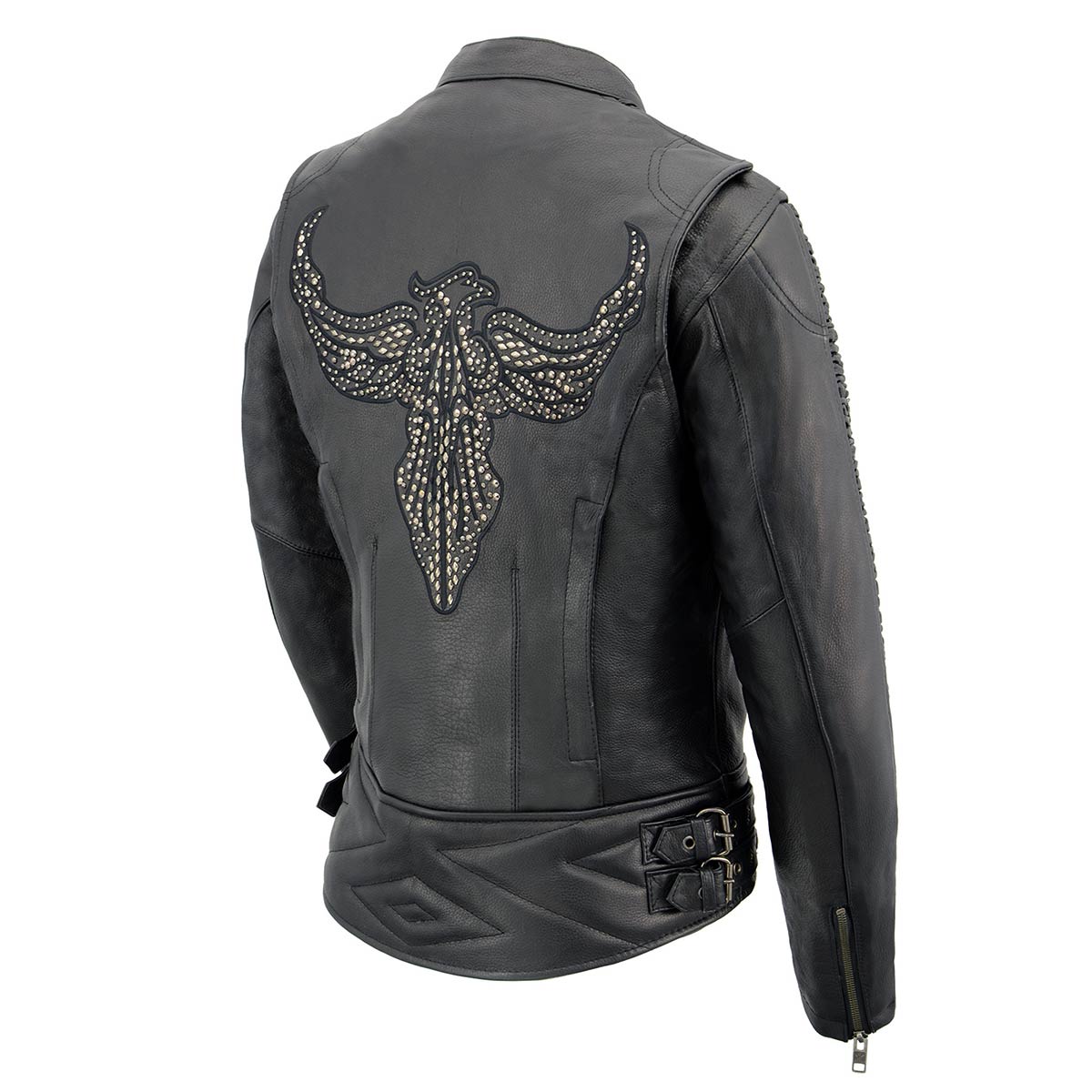 Milwaukee Leather MLL2570 Women's Black 'Phoenix Embroidered' Leather Motorcycle Jacket