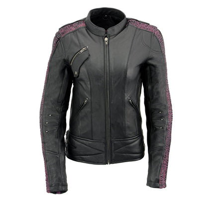 Milwaukee Leather MLL2570 Women's 'Phoenix Embroidered' Black and Purple Motorcycle Leather Jacket