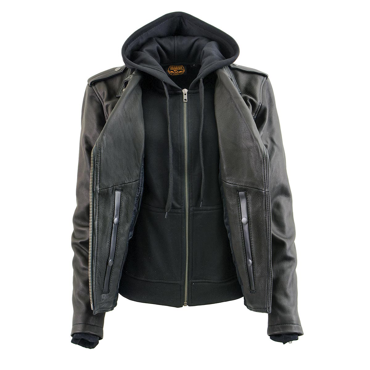 Milwaukee Leather MLL2575 Women's Black Leather Vented Motorcycle Jacket w/ Removable Hoodie