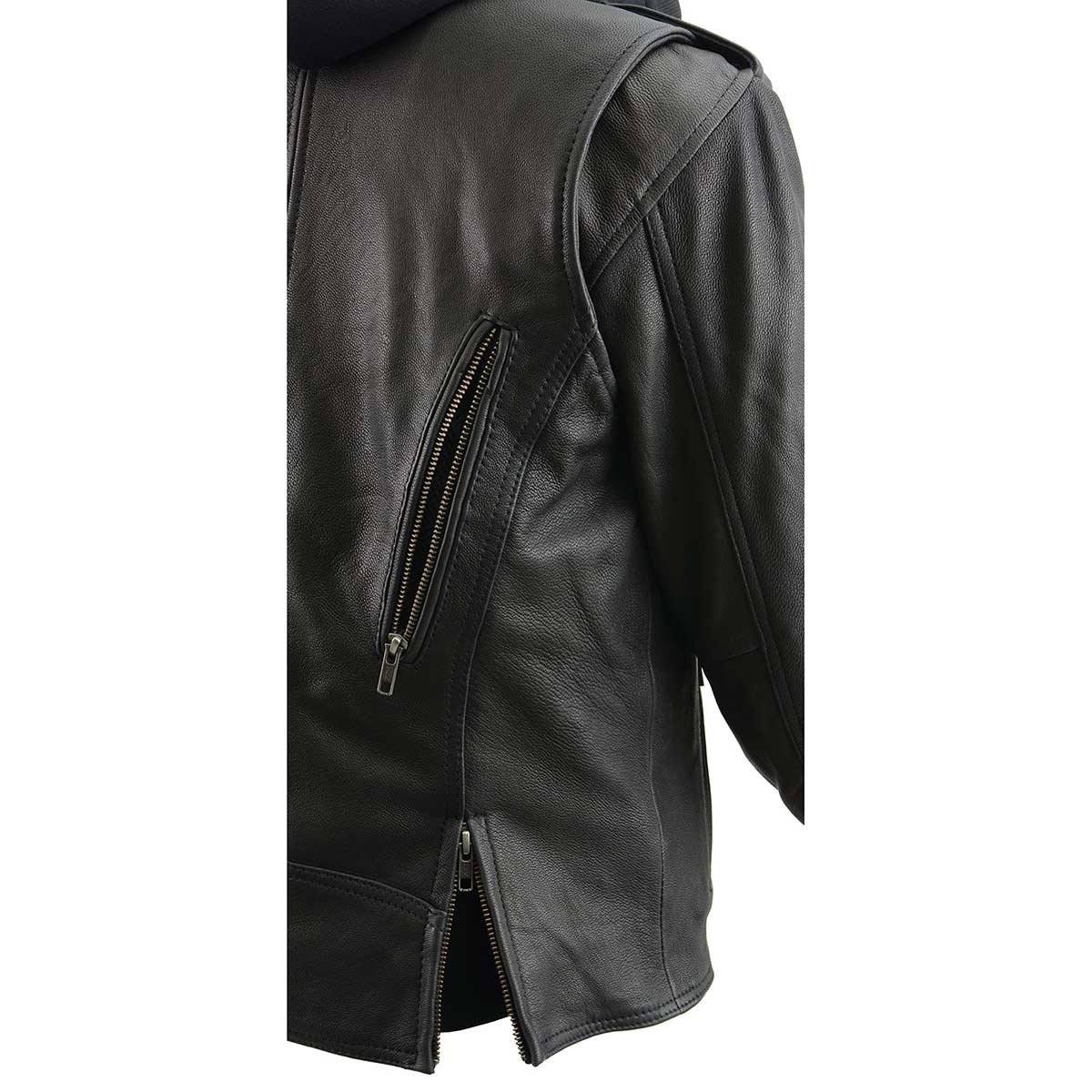 Milwaukee Leather MLL2575 Women's Black Leather Vented Motorcycle Jacket w/ Removable Hoodie