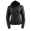 Milwaukee Leather MLL2575 Women's Black Leather Vented Motorcycle Jacket w/ Removable Hoodie