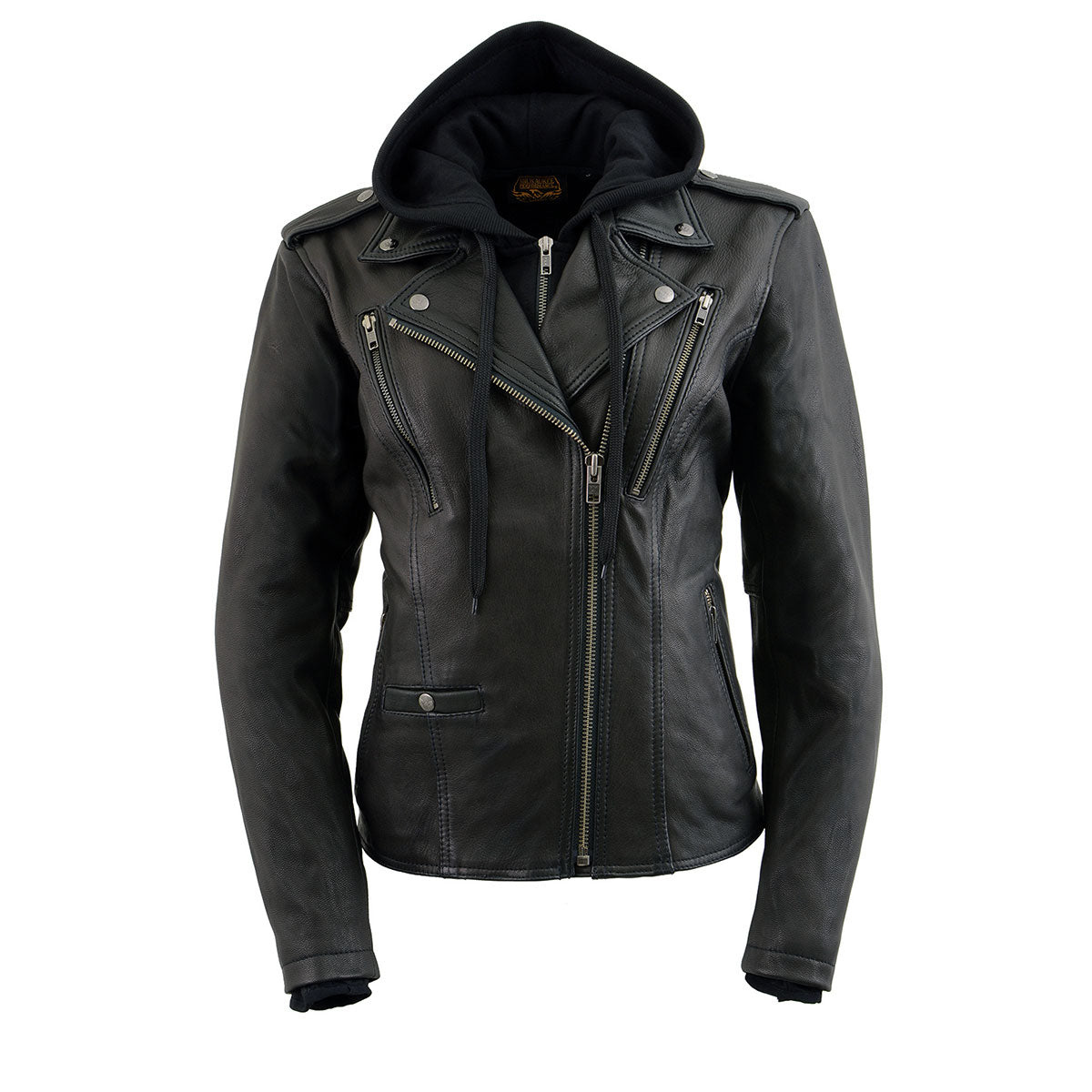 Milwaukee Leather MLL2575 Women's Black Leather Vented Motorcycle Jacket w/ Removable Hoodie