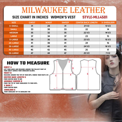 Milwaukee Leather MLL4501 Women's Bullet Proof Style Swat Rider Leather Vest W/ Single Panel Back for Club Patches