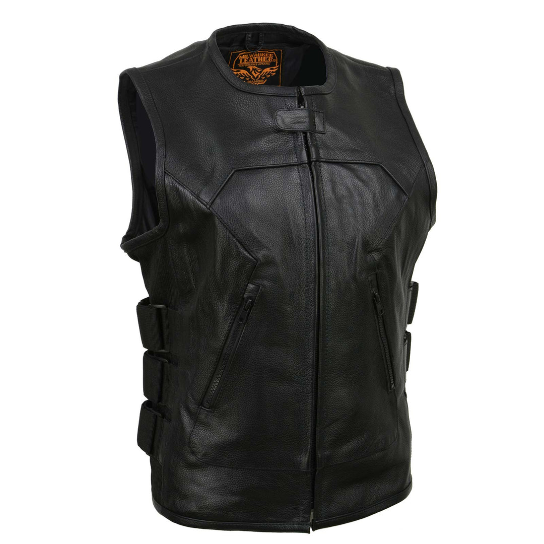 Milwaukee Leather MLL4501 Women's Tactical Swat Style Rider Leather Vest w/ Single Panel Back for Club Patches
