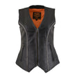 Milwaukee Leather MLL4502 Women's Black Leather Classic V-Neck Motorcycle Rider Vest with Rhinestone Bling Detail