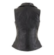 Milwaukee Leather MLL4503 Women's Black V-Neck Leather Classic Motorcycle Rider Vest w/ Riveted Lapel Collar