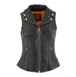 Milwaukee Leather MLL4503 Women's Black V-Neck Leather Classic Motorcycle Rider Vest w/ Riveted Lapel Collar