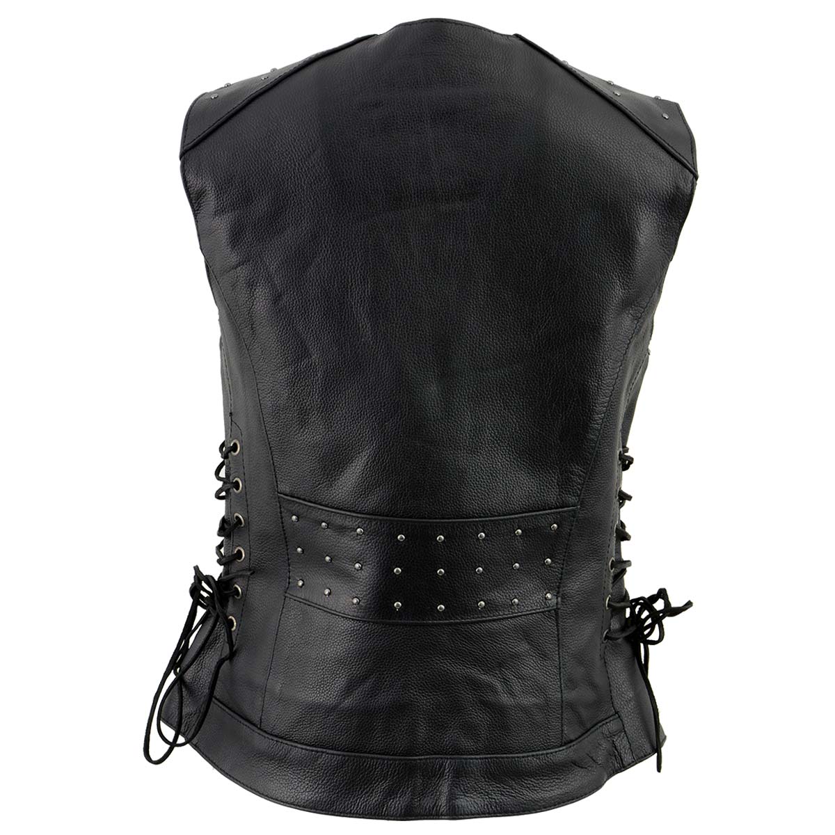 Milwaukee Leather MLL4504 Women's Classic Black Leather V-Neck Riveted Motorcycle Rider Vest with Side Lace