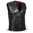 Milwaukee Leather MLL4505 Women's Black Leather Side Lace Motorcycle Rider Vest- Reflective and Studded Pink Wings