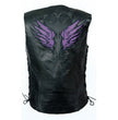 Milwaukee Leather MLL4505 Women's Black Leather Side Lace Motorcycle Rider Vest-Reflective and Studded Purple Wings