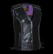 Milwaukee Leather MLL4505 Women's Black Leather Side Lace Motorcycle Rider Vest-Reflective and Studded Purple Wings
