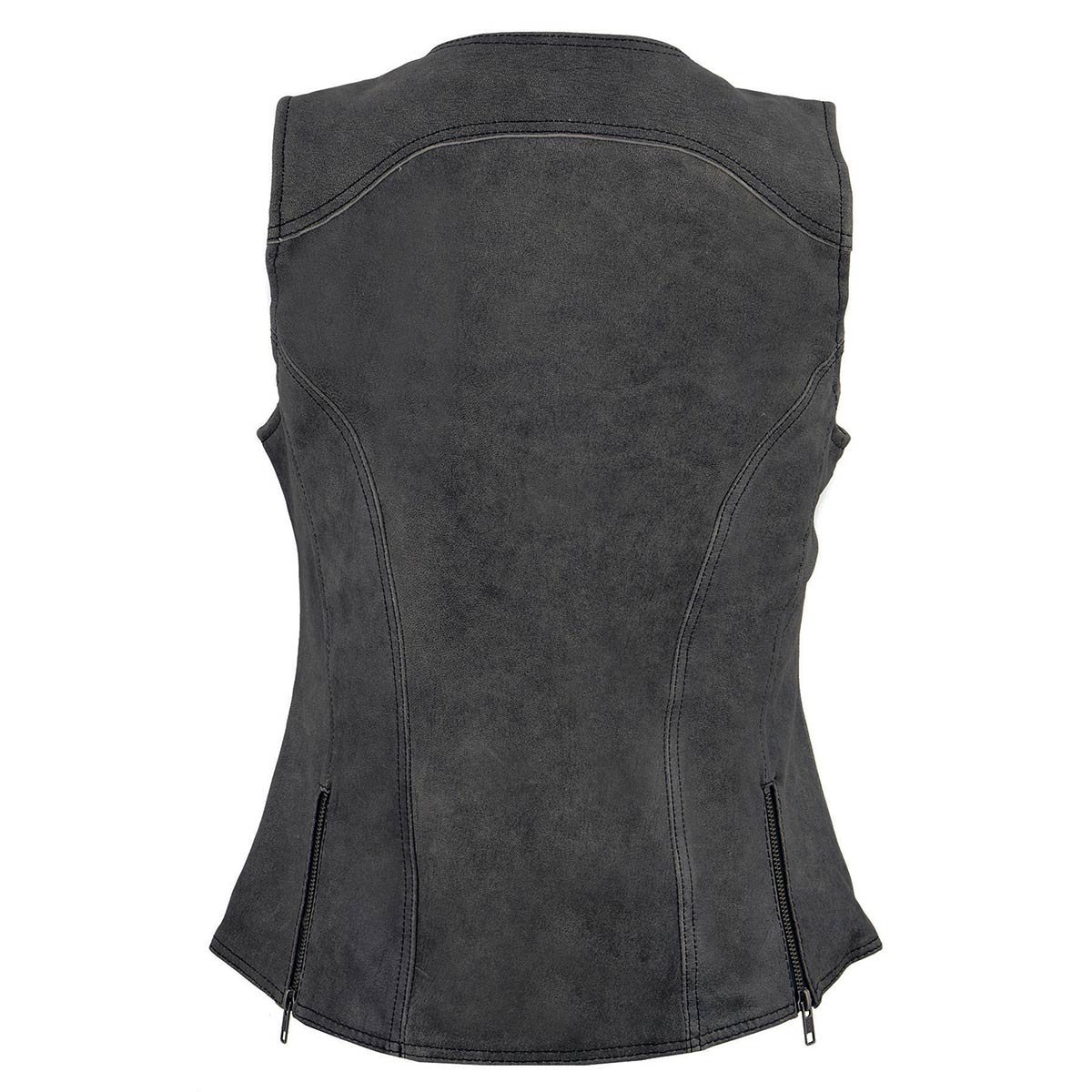 Milwaukee Leather MLL4506 Women's Grey Leather Vintage Slate Snap Front Vest with Racing Stripes