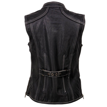 Milwaukee Leather MLL4507 Women's Black Leather Grey Accented Laser Cut Vented Scuba Style Motorcycle Rider Vest