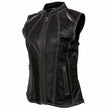 Milwaukee Leather MLL4507 Women's Black Leather Grey Accented Laser Cut Vented Scuba Style Motorcycle Rider Vest