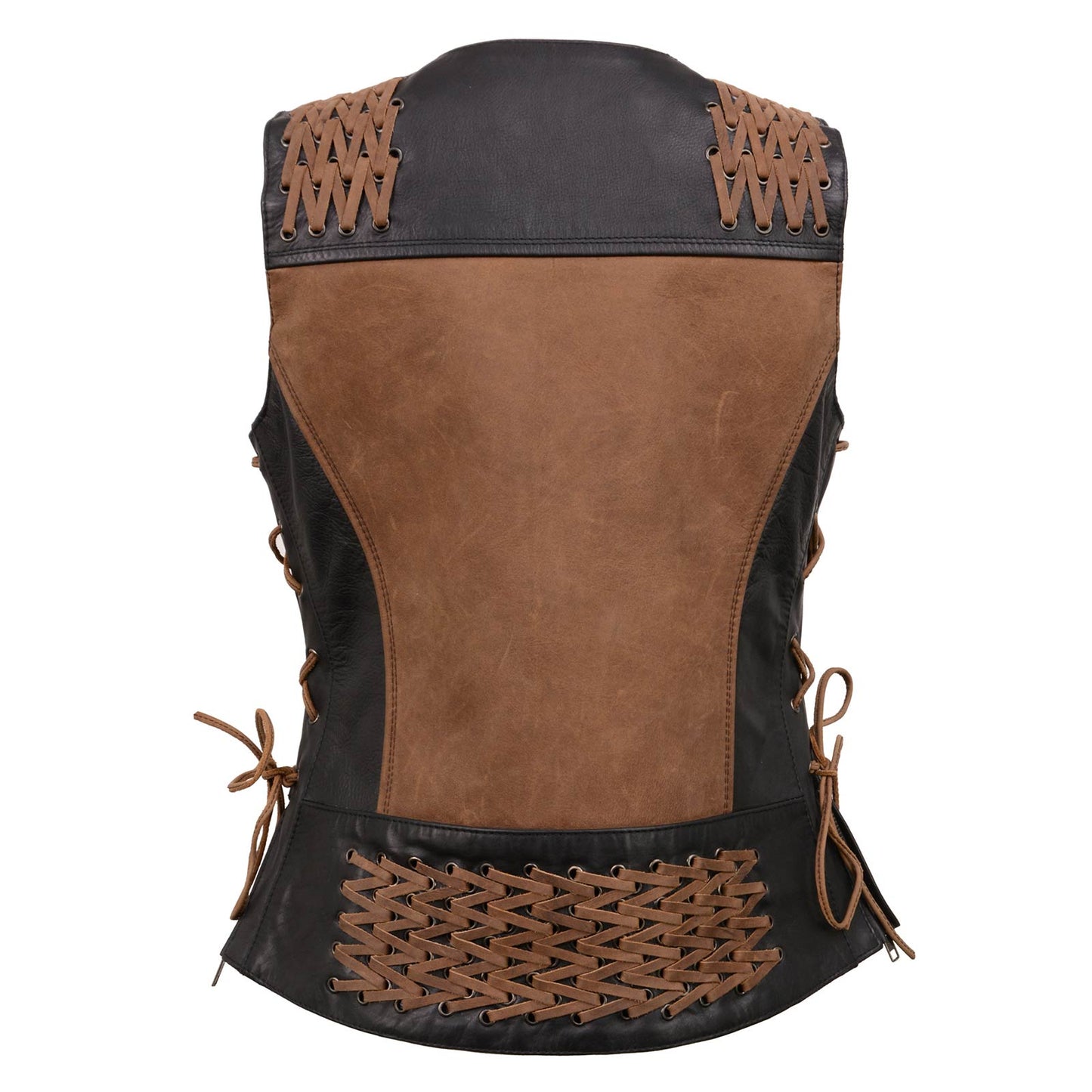 Milwaukee Leather Women's Smoocher Vintage Two Tone Crazy Horse Brown and Black Leather Club Style Motorcycle Vest MLL4509