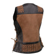 Milwaukee Leather Women's MLL4509 Smoocher Two Tone Crazy Horse Brown and Black Leather Club Style Motorcycle Vest
