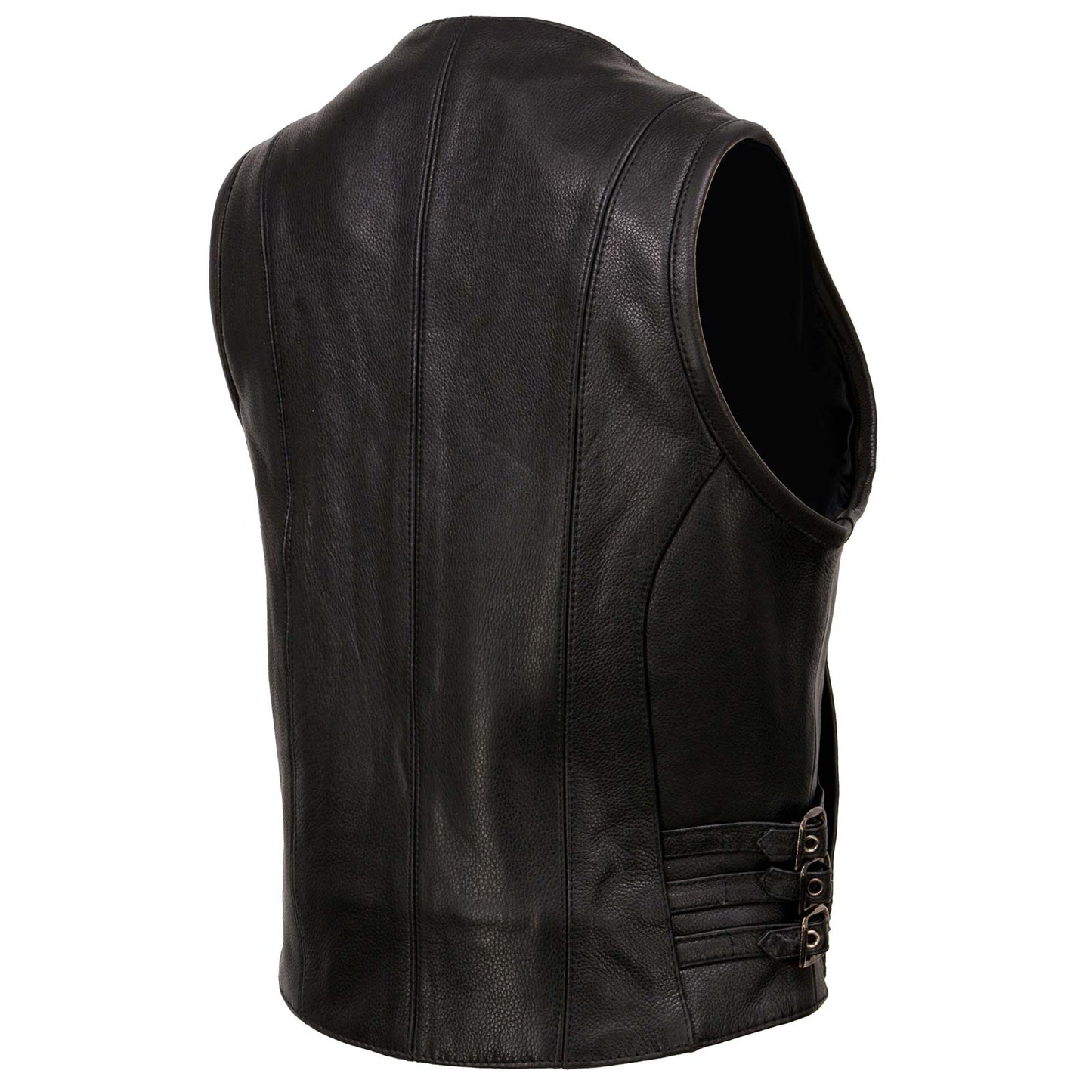 Milwaukee Leather MLL4510 Women's Black Premium Leather Side Buckle Motorcycle Rider Vest with Front Zip Closure