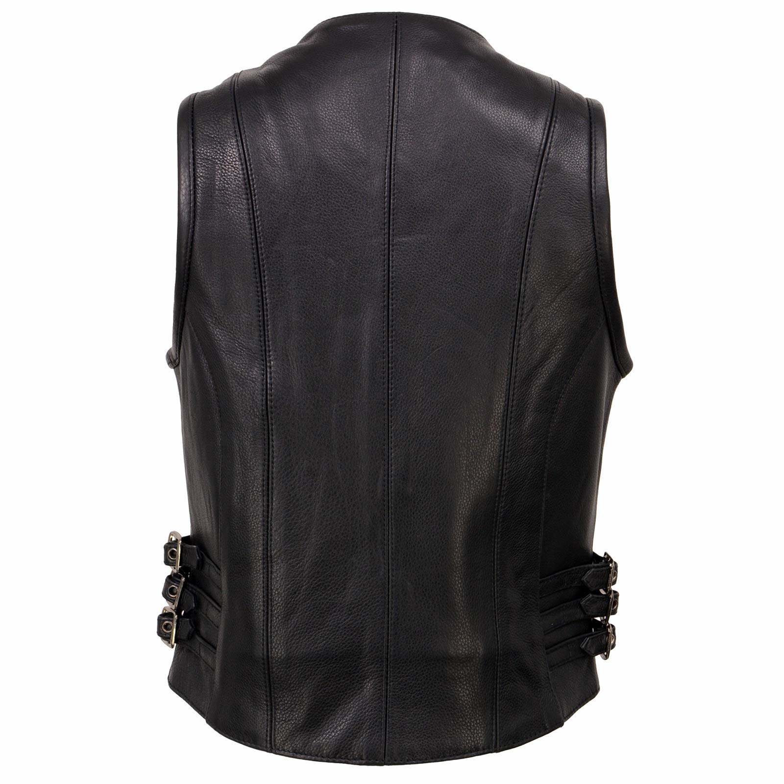 Milwaukee Leather MLL4510 Women's Black Premium Leather Side Buckle Motorcycle Rider Vest with Front Zip Closure