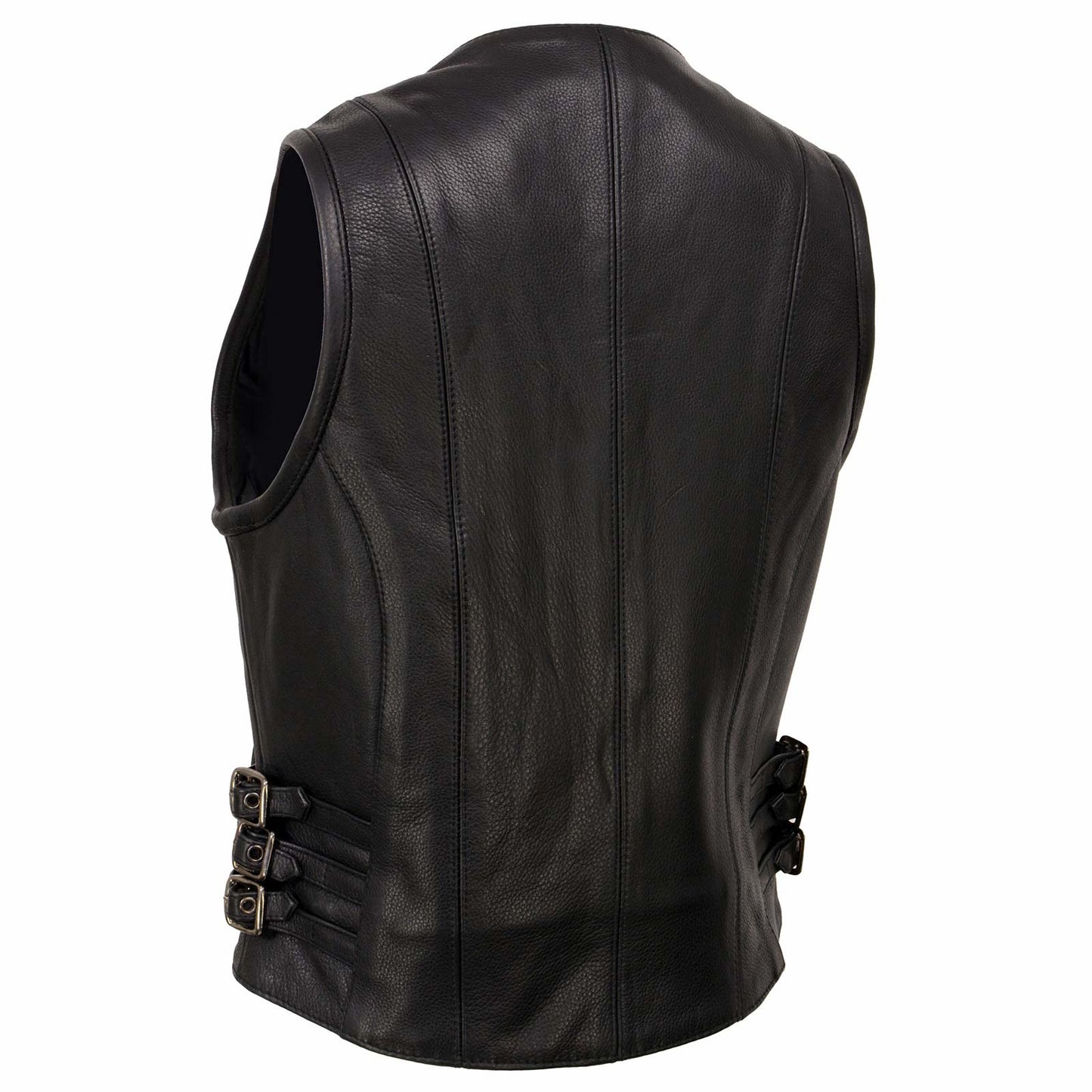 Milwaukee Leather MLL4510 Women's Black Premium Leather Side Buckle Motorcycle Rider Vest with Front Zip Closure