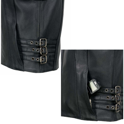 Milwaukee Leather MLL4510 Women's Black Premium Leather Side Buckle Motorcycle Rider Vest with Front Zip Closure