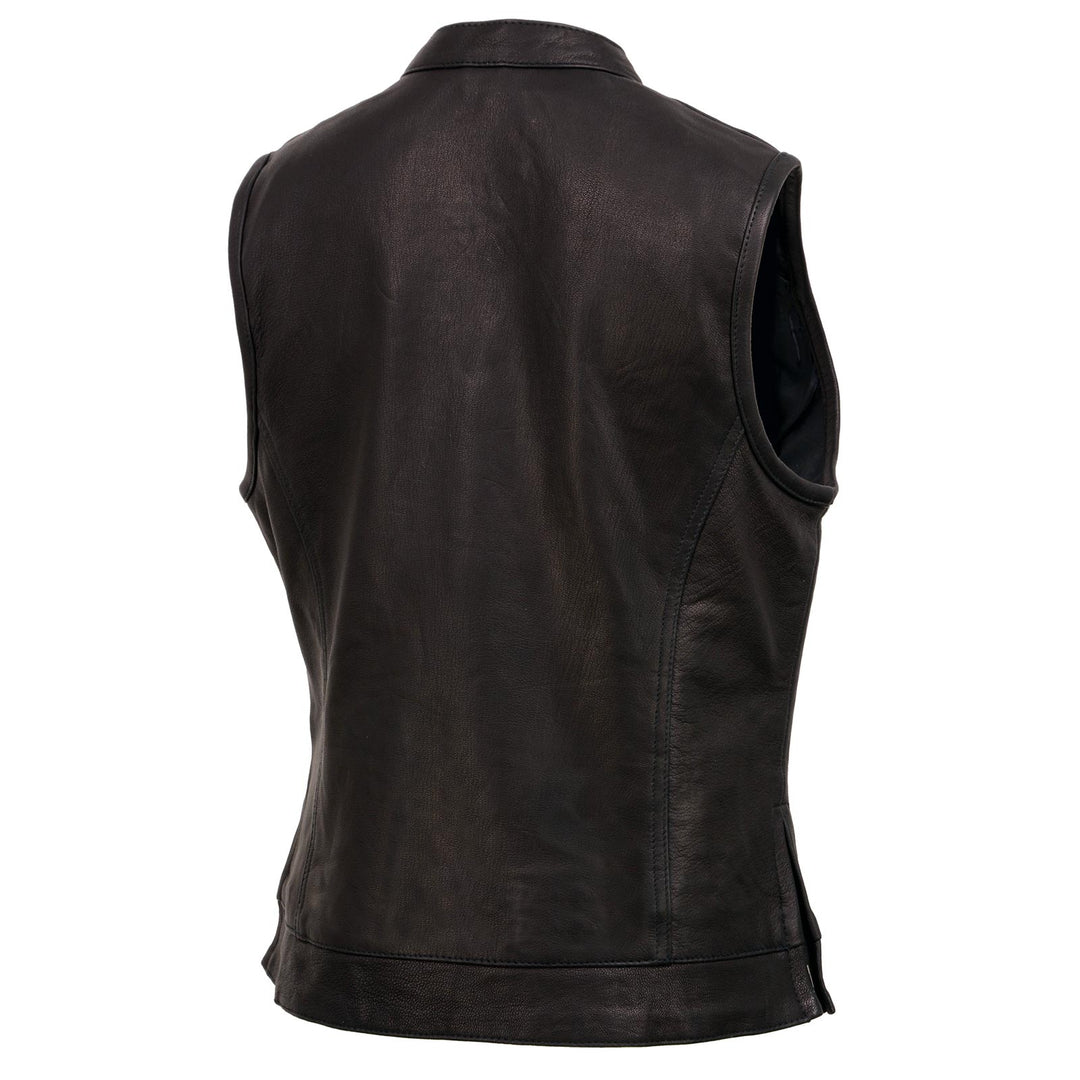 Milwaukee Leather MLL4512 Women’s Lashes Black Leather Club Style Motorcycle Rider Vest w/ Concealed Closure