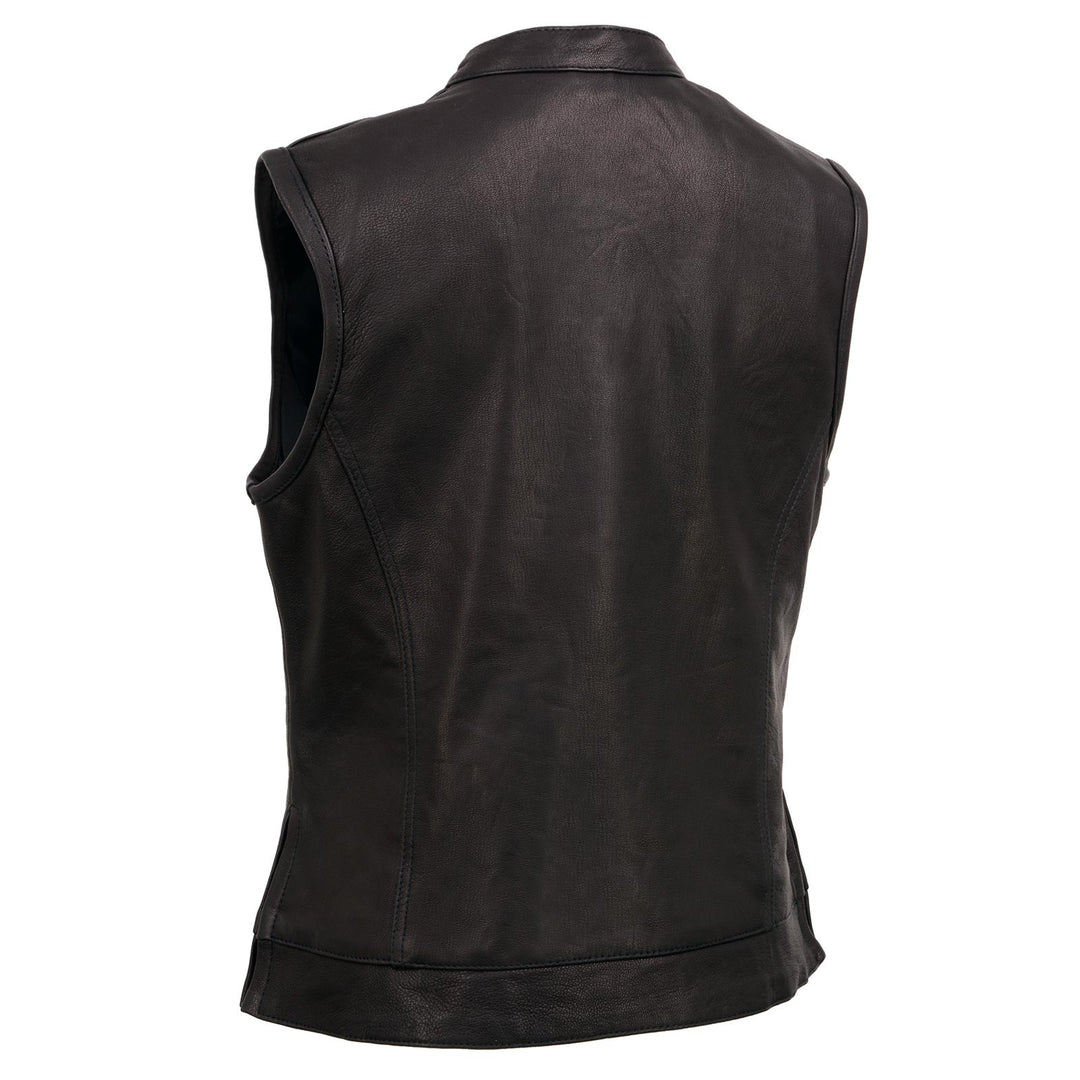 Milwaukee Leather MLL4512 Women’s Lashes Black Leather Club Style Motorcycle Rider Vest w/ Concealed Closure