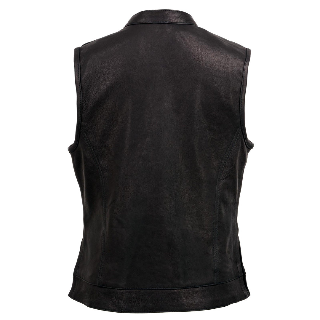 Milwaukee Leather MLL4512 Women’s Lashes Black Leather Club Style Motorcycle Rider Vest w/ Concealed Closure