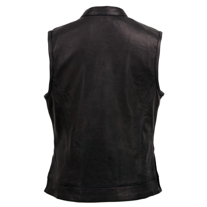 Milwaukee Leather MLL4512 Women’s Lashes Black Leather Club Style Motorcycle Rider Vest w/ Concealed Closure