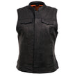 Milwaukee Leather MLL4512 Women’s Lashes Black Leather Club Style Motorcycle Rider Vest w/ Concealed Closure