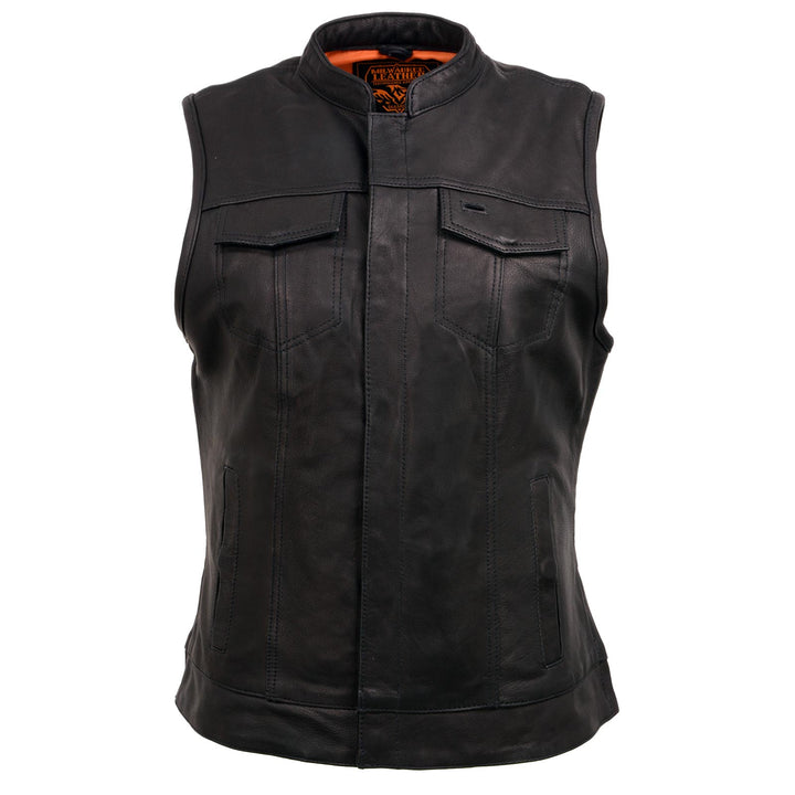 Milwaukee Leather MLL4512 Women’s Lashes Black Leather Club Style Motorcycle Rider Vest w/ Concealed Closure