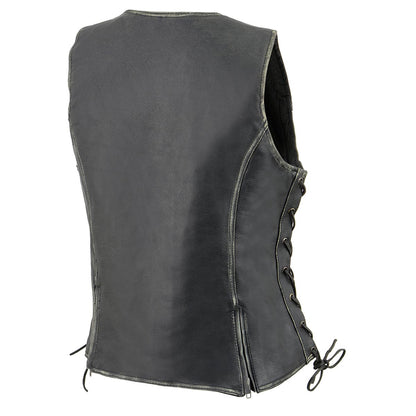 Milwaukee Leather MLL4517 Women's Black Leather Vest with Front Zipper Closure