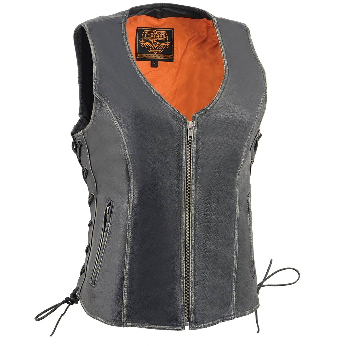 Milwaukee Leather MLL4517 Women's Black Leather Vest with Front Zipper Closure