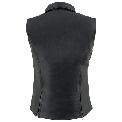 Milwaukee Leather MLL4520 Women’s Black Shirt Collar Motorcycle Rider Vest w/ 4 Front Lower Pockets