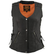 Milwaukee Leather MLL4525 Women's Black Leather Lightweight Lace to Lace Lower Zip Expansion Motorcycle Rider Vest