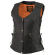 Milwaukee Leather MLL4525 Women's Black Leather Lightweight Lace to Lace Lower Zip Expansion Motorcycle Rider Vest