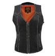 Milwaukee Leather MLL4526 Women's Distress Grey Leather Motorcycle Rider Vest- Stretch Side Panel W/ Lacing Detail