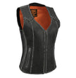 Milwaukee Leather MLL4526 Women's Distress Grey Leather Motorcycle Rider Vest- Stretch Side Panel W/ Lacing Detail