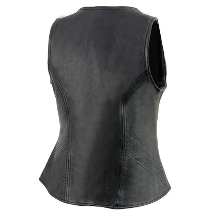 Milwaukee Leather MLL4530 Women's Open Neck Front Zipper Black Leather Vest