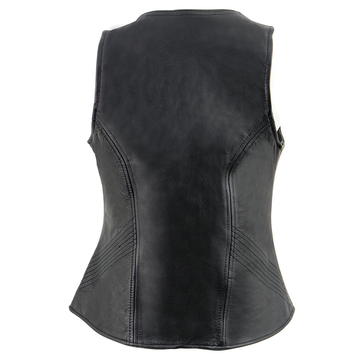 Milwaukee Leather MLL4530 Women's Black Leather Open Neck Motorcycle Rider Vest W/ Front Zip and Stitching detail