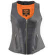Milwaukee Leather MLL4530 Women's Black Leather Open Neck Motorcycle Rider Vest W/ Front Zip and Stitching detail