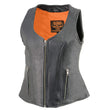 Milwaukee Leather MLL4530 Women's Black Leather Open Neck Motorcycle Rider Vest W/ Front Zip and Stitching detail