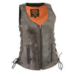 Milwaukee Leather Women's Distress Brown Leather V-Neck Motorcycle Rider Vest with Side Lace MLL4531