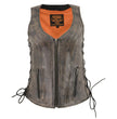 Milwaukee Leather Women's Distress Brown Leather V-Neck Motorcycle Rider Vest with Side Lace MLL4531