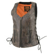Milwaukee Leather Women's Distress Brown Leather V-Neck Motorcycle Rider Vest with Side Lace MLL4531