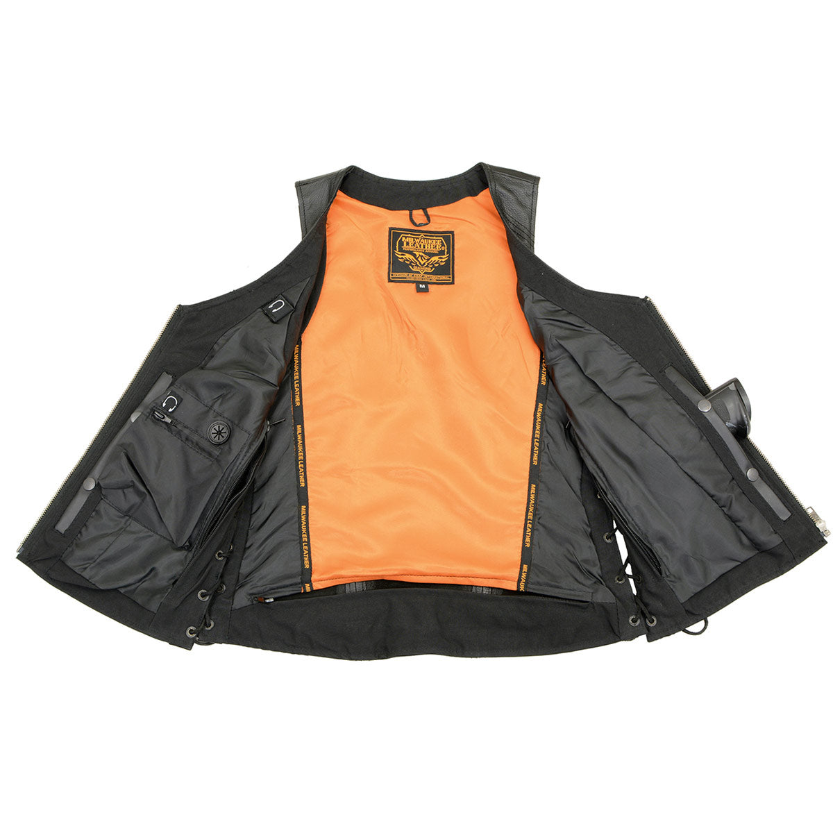 Milwaukee Leather Women's Black Leather V-Neck Motorcycle Rider Vest with Side Lace MLL4531