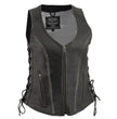 Milwaukee Leather Women's V-Neck Distress Grey Premium Leather Motorcycle Rider Vest w/ Side Laces MLL4531
