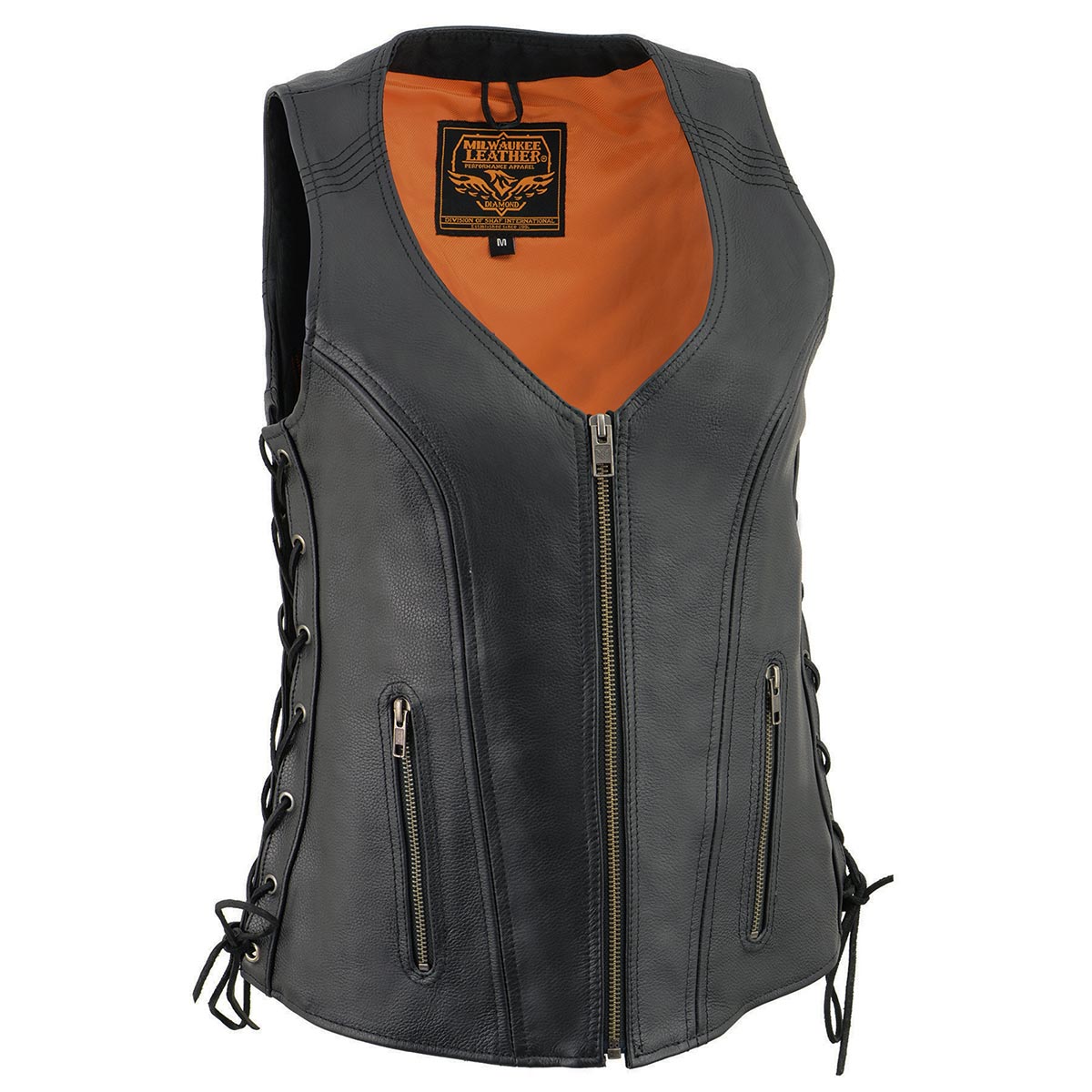 Milwaukee Leather Women's Black Leather V-Neck Motorcycle Rider