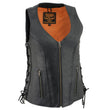 Milwaukee Leather Women's Black Leather V-Neck Motorcycle Rider Vest with Side Lace MLL4531