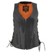Milwaukee Leather Women's Black Leather V-Neck Motorcycle Rider Vest with Side Lace MLL4531